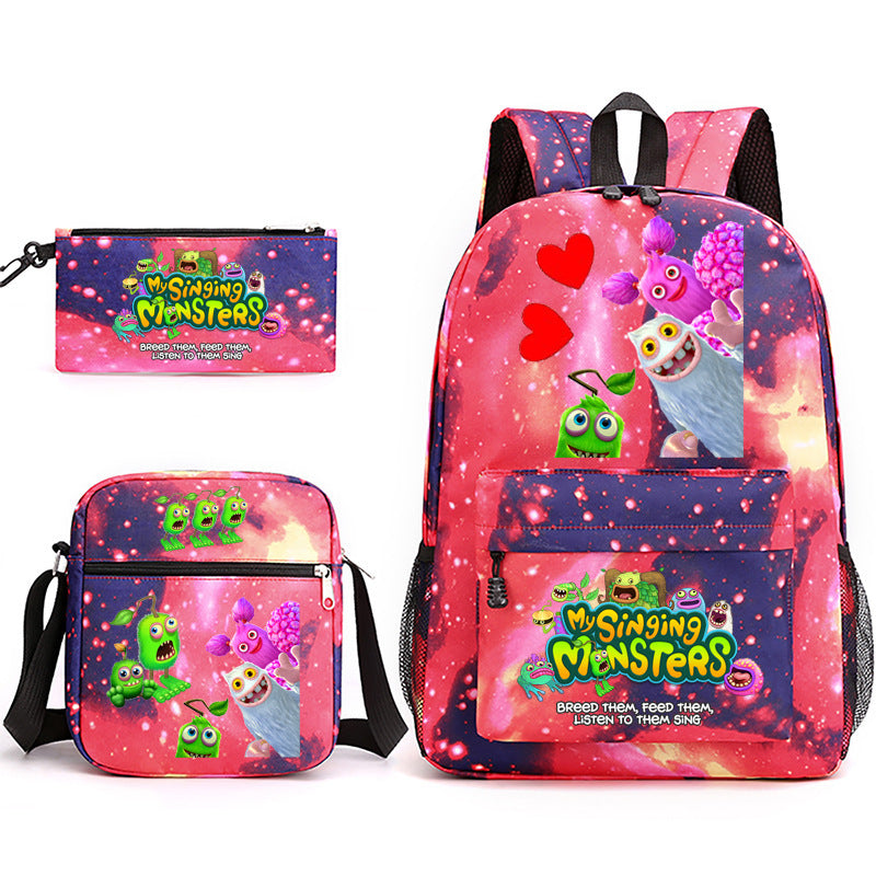 My Sing Monsters Printed Schoolbag Backpack Shoulder Bag Pencil Bag 3pcs set for Kids Students