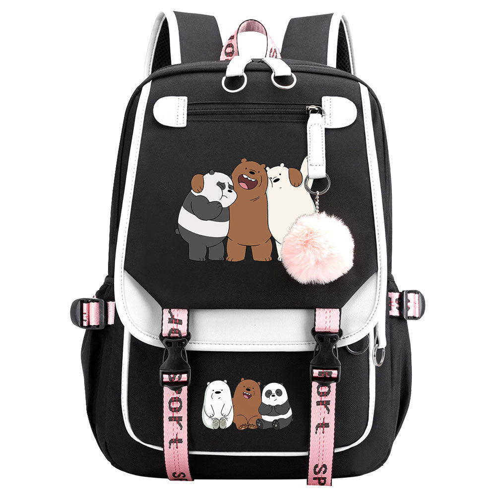 We BareBears Waterproof Backpack School Notebook Travel Bags USB Charging