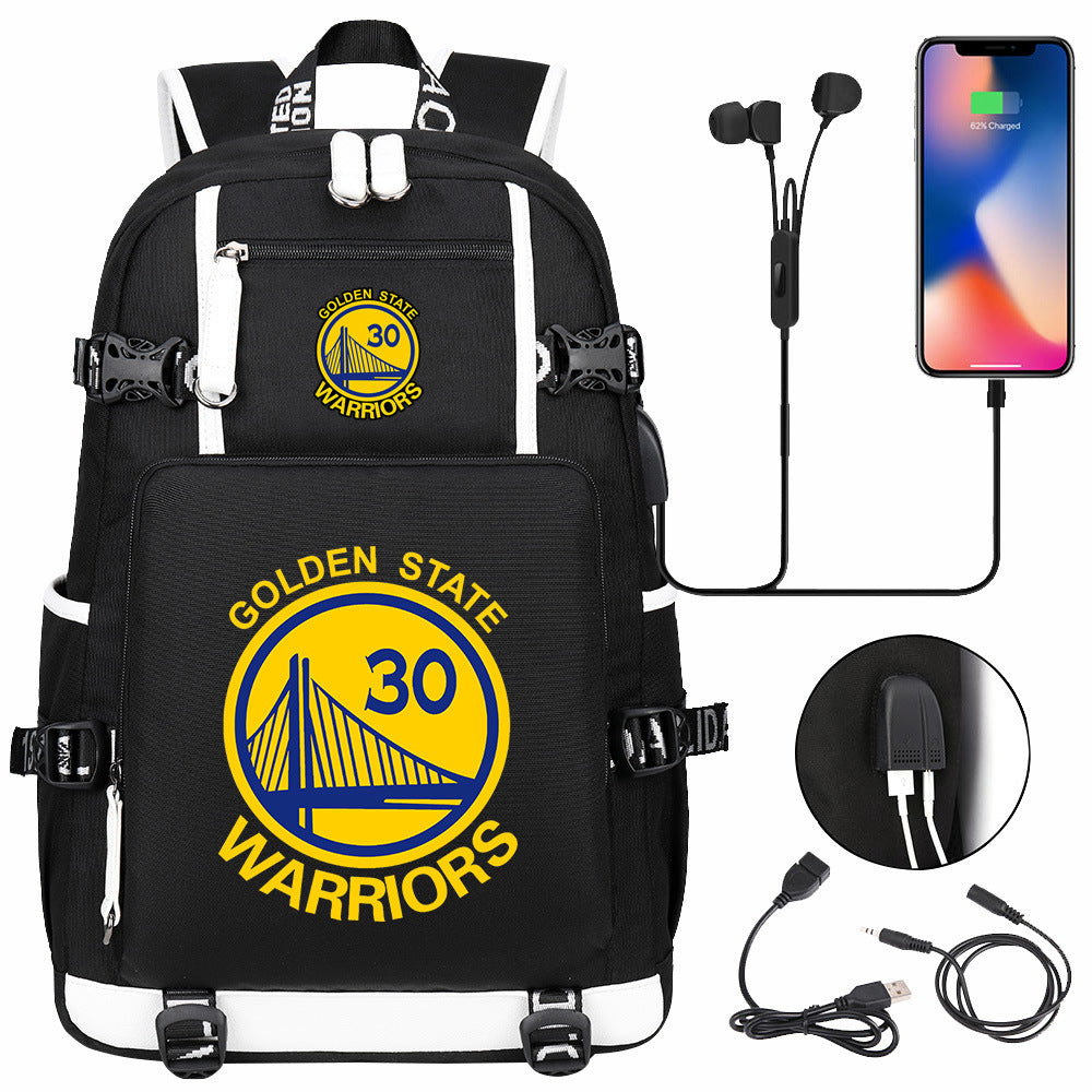 Golden State Basketball Curry Warrior USB Charging Backpack School Notebook Travel Bags