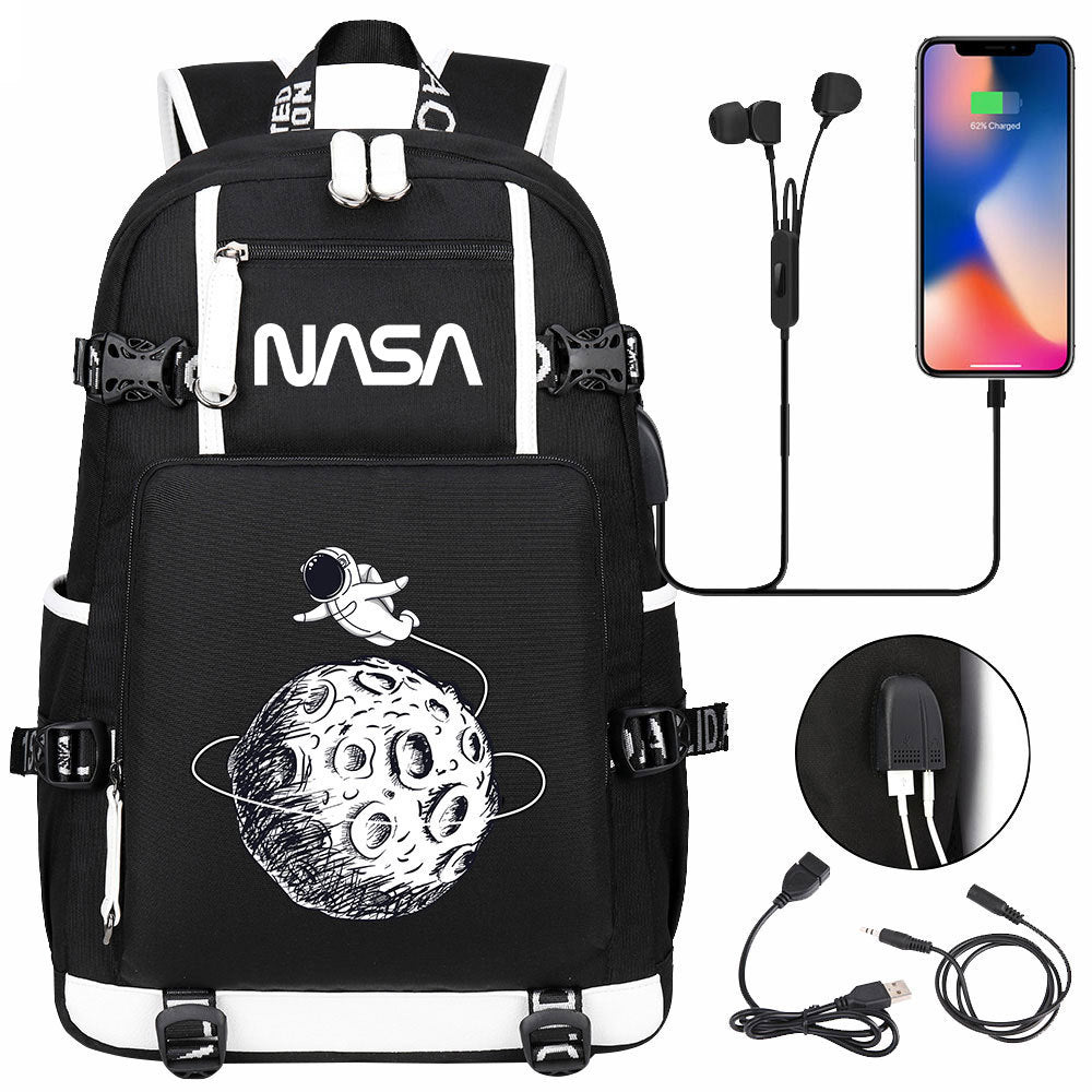 Nasa Space USB Charging Backpack School Notebook Travel Bags