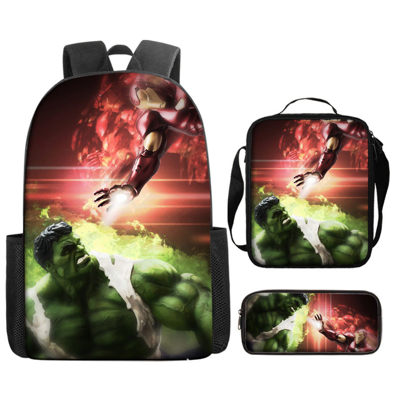 Hulk Superhero Full Printed Backpack Schoolbag Travel Notebook Bag Lunch Bag Pencil Bag for Kids Students 3PCS