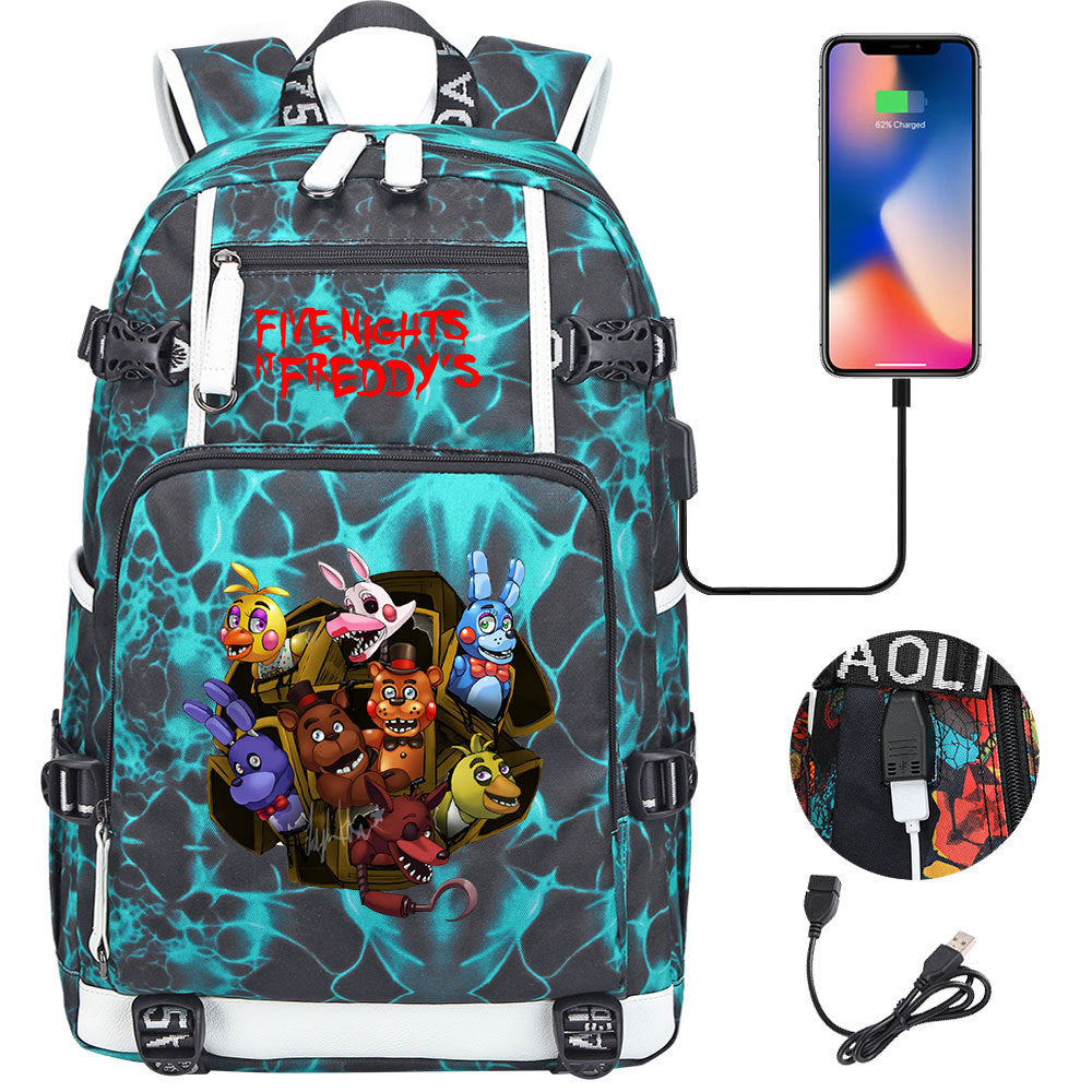 Five Nights At Freddys USB Charging Backpack School Notebook Travel Bags