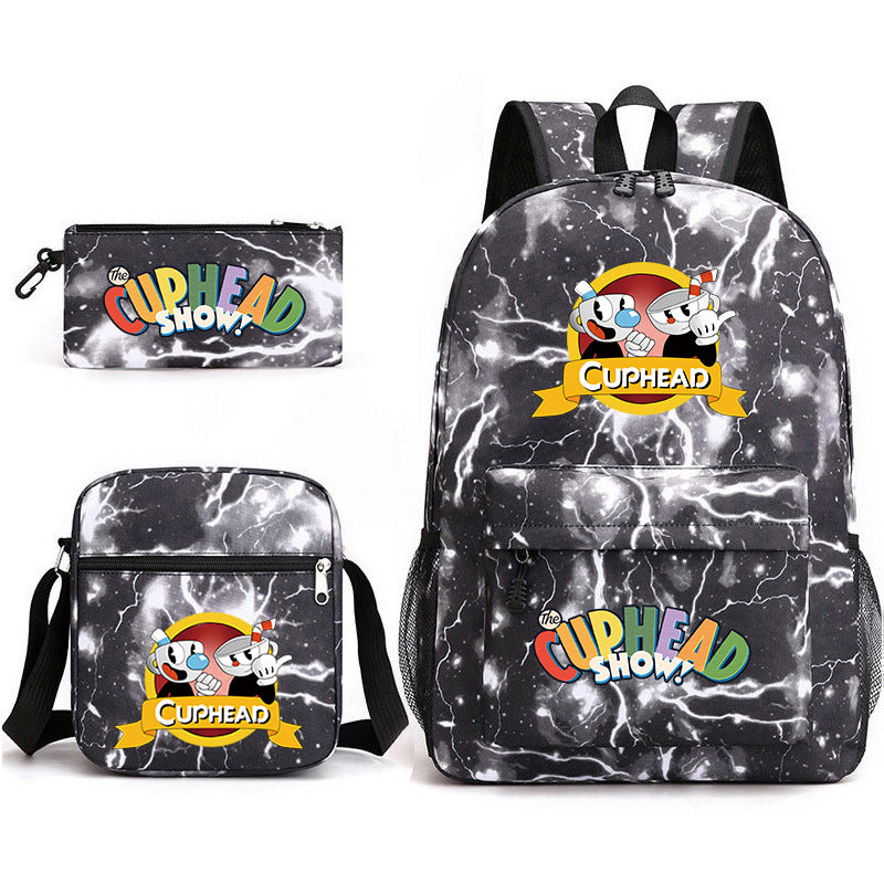 Cuphead Printed Schoolbag Backpack Shoulder Bag Pencil Bag 3pcs set for Kids Students