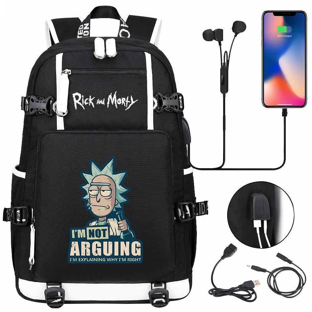 Rick And Morty USB Charging Backpack School Notebook Travel Bags