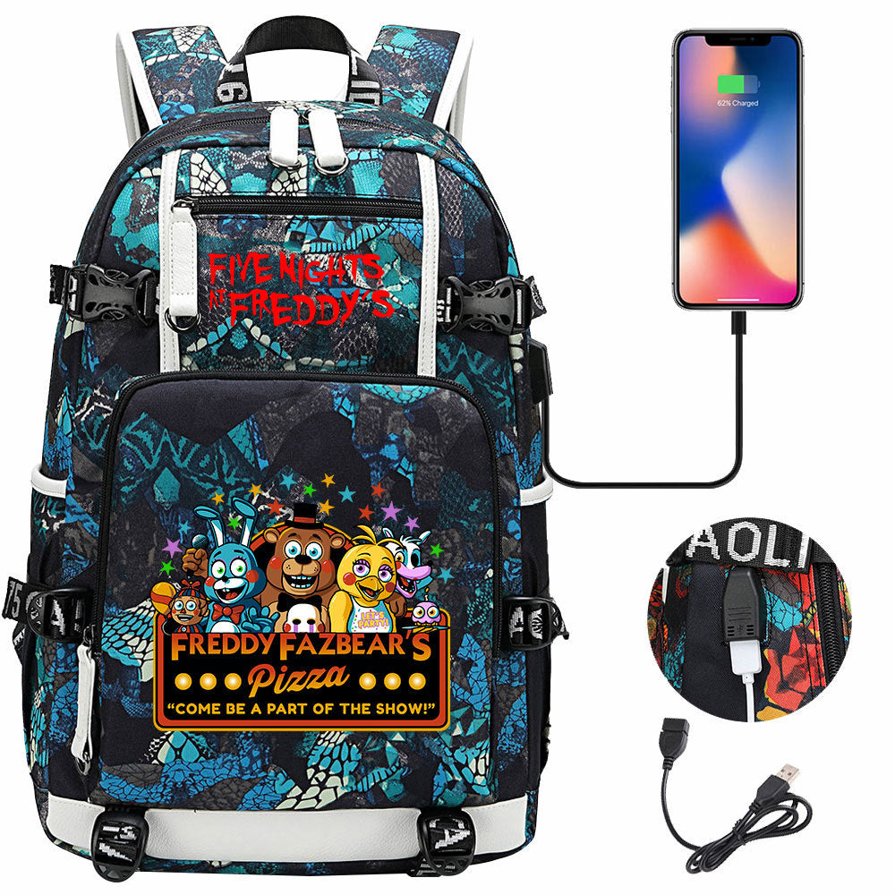 Five Nights At Freddys USB Charging Backpack School Notebook Travel Bags