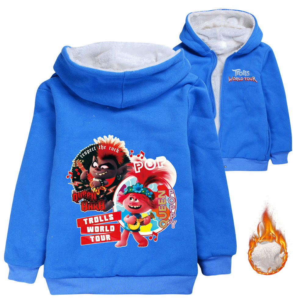 Trolls World Tour Sherpa Lined Hoodie Fleece Sweatshirt Full Zip Hooded Jacket for Kids