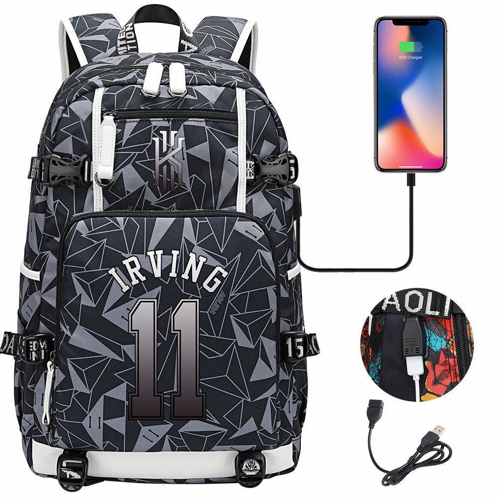 Boston Basketball Irving Celtics USB Charging Backpack School Notebook Travel Bags