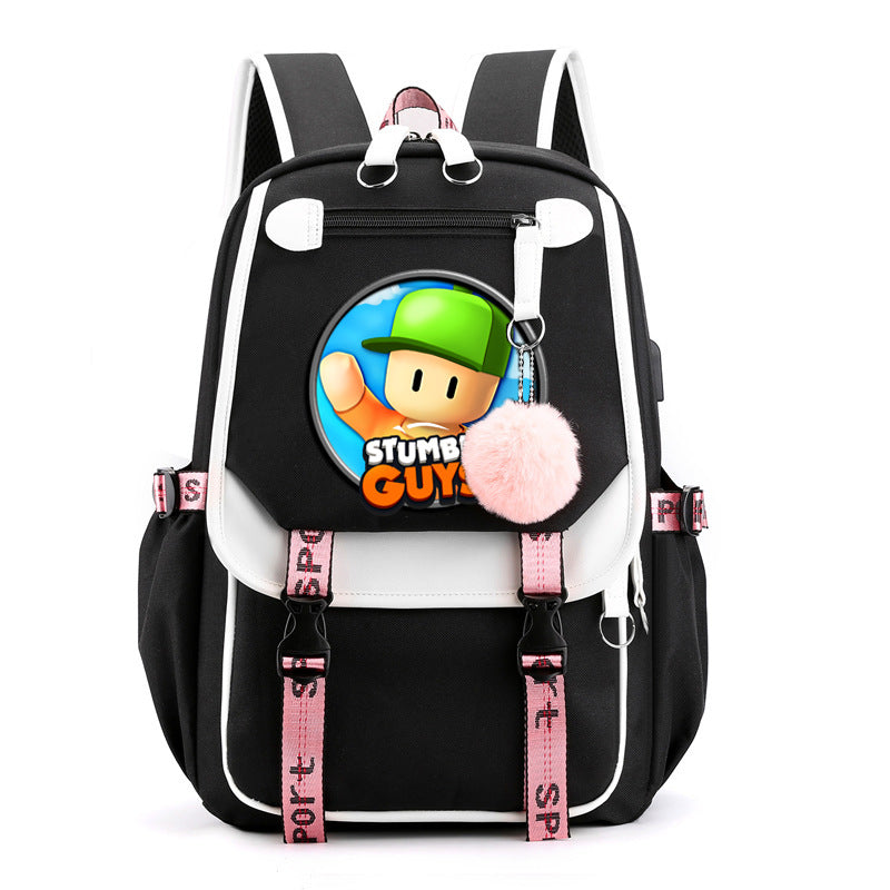 Stumble Guys Waterproof Backpack School Notebook Travel Bags USB Charging