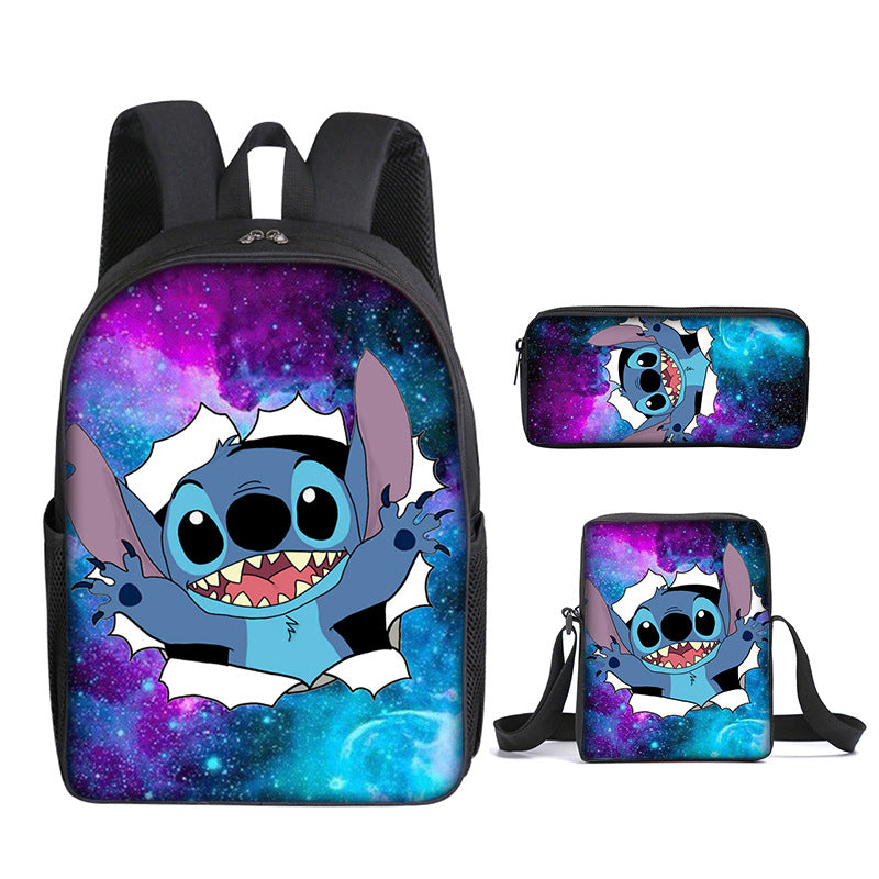 Stitch Full Printed Backpack Schoolbag Travel Notebook Bag Lunch Bag Pencil Bag for Kids Students 3PCS