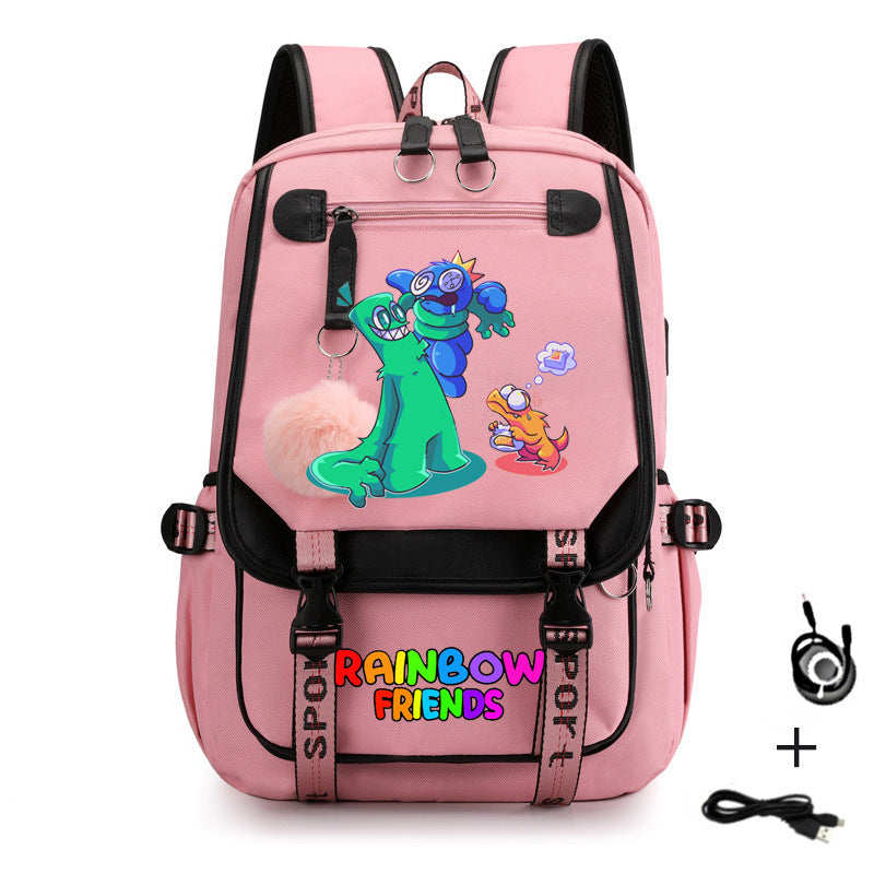 Rainbow Friends Waterproof Backpack School Notebook Travel Bags USB Charging