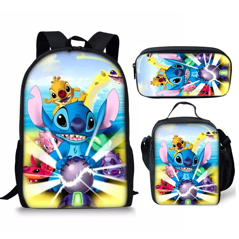 Lilo Stitch Full Printed Backpack Schoolbag Travel Notebook Bag Lunch Bag Pencil Bag for Kids Students 3PCS