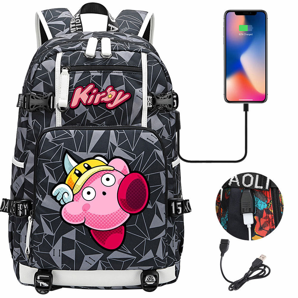 Kirby USB Charging Backpack School Notebook Travel Bags