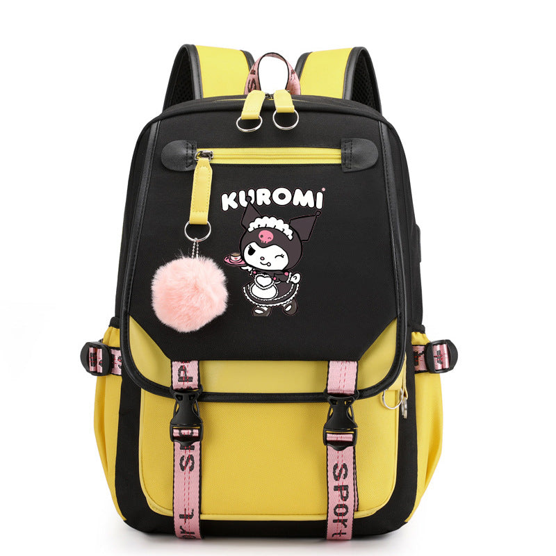 Kuromi Waterproof Backpack School Notebook Travel Bags USB Charging