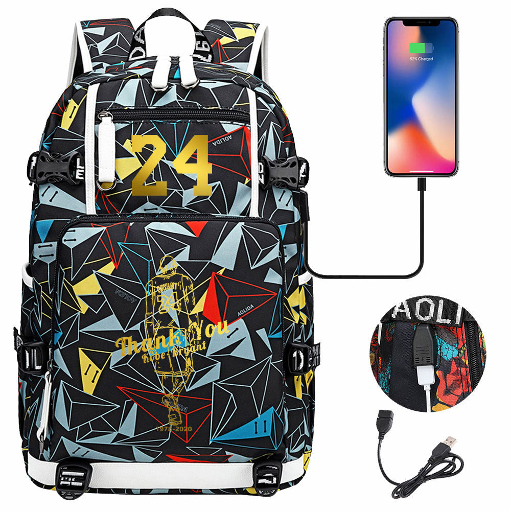 Kobe Basketball Black Mamba  USB Charging Backpack School Notebook Travel Bags