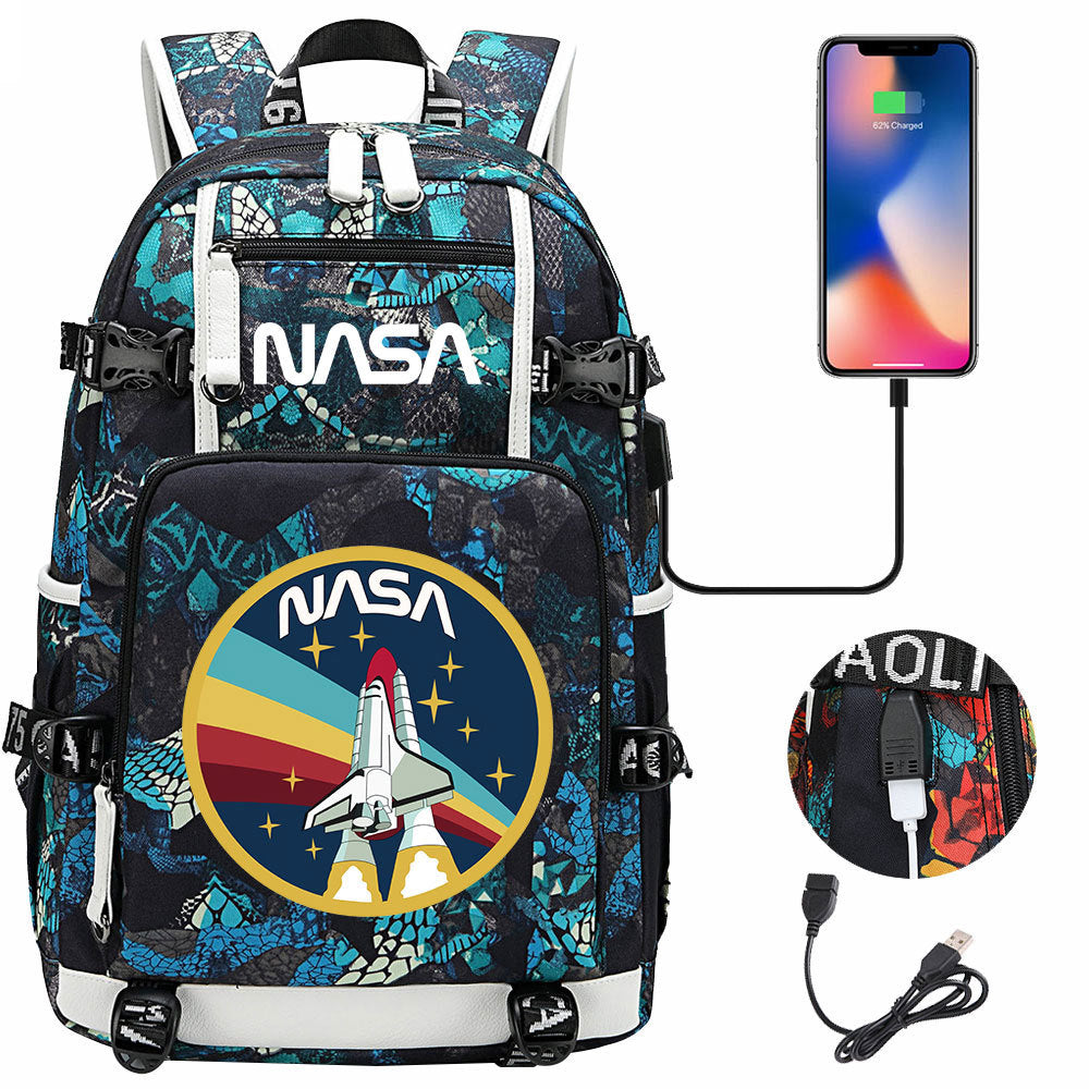 Nasa Space USB Charging Backpack School Notebook Travel Bags