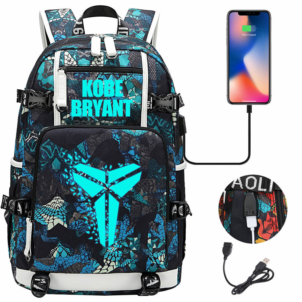 Kobe Basketball Black Mamba  USB Charging Backpack School Notebook Travel Bags