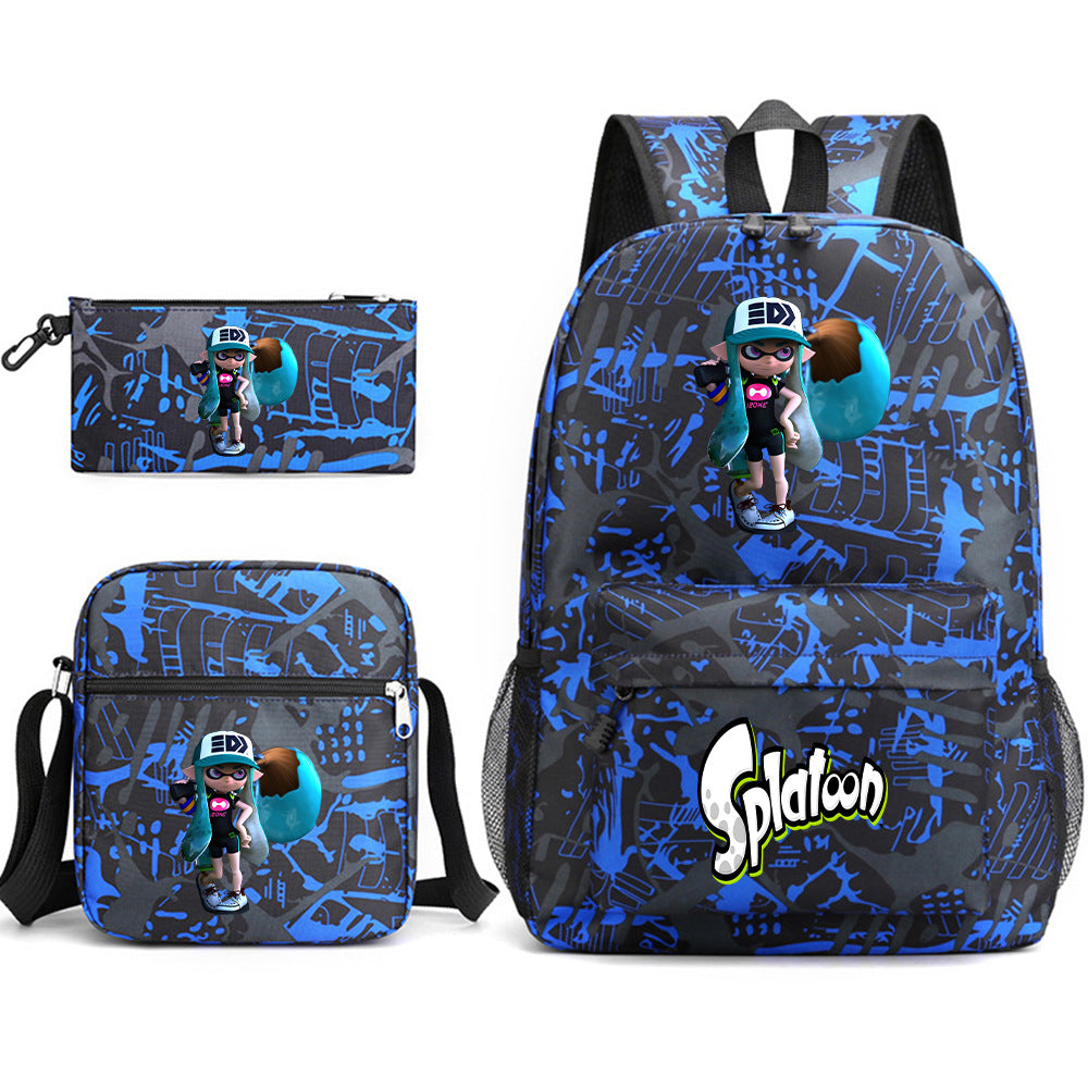 Splatoon Printed Schoolbag Backpack Shoulder Bag Pencil Bag 3pcs set for Kids Students