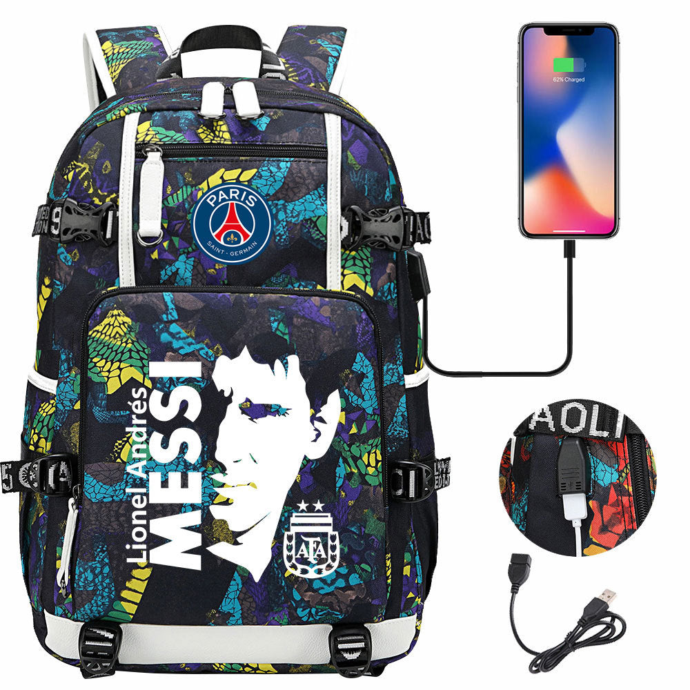 Barcelona Football Lionel USB Charging Backpack School Notebook Travel Bags