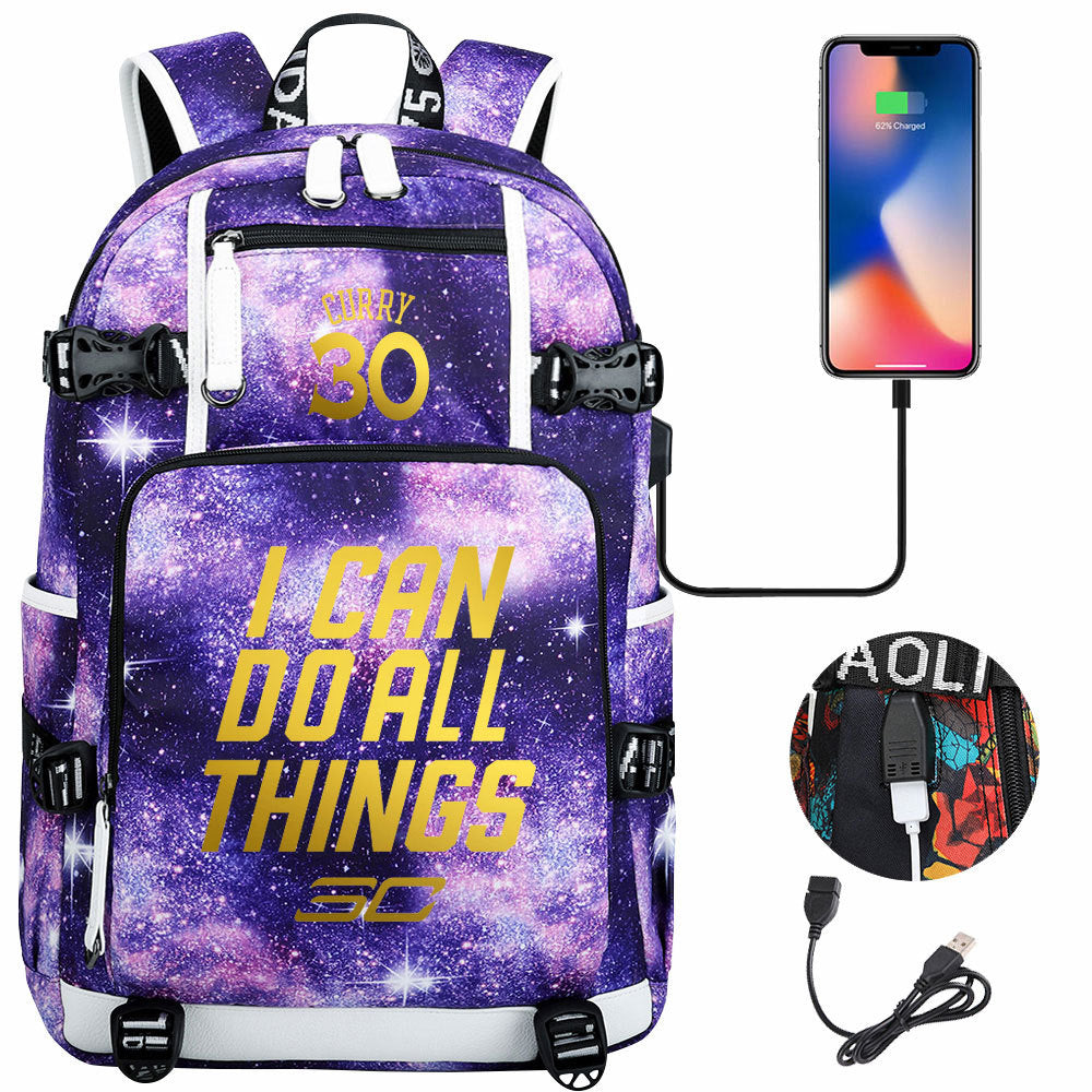 Golden State Basketball Curry Warrior USB Charging Backpack School Notebook Travel Bags