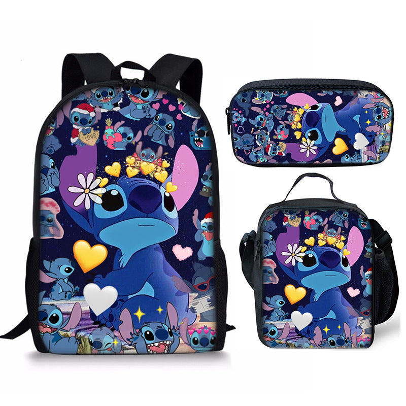 Lilo Stitch Full Printed Backpack Schoolbag Travel Notebook Bag Lunch Bag Pencil Bag for Kids Students 3PCS