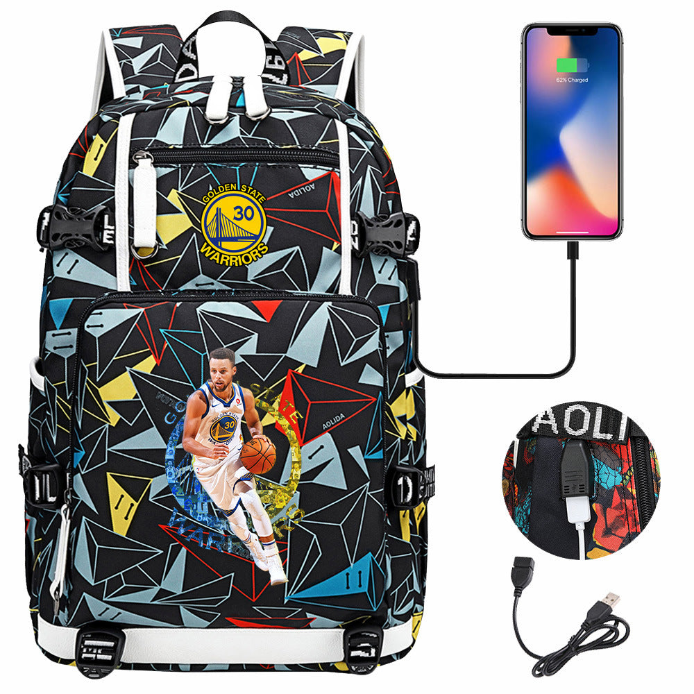 Golden State Basketball Curry Warrior USB Charging Backpack School Notebook Travel Bags