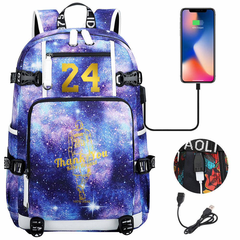 Kobe Basketball Black Mamba  USB Charging Backpack School Notebook Travel Bags