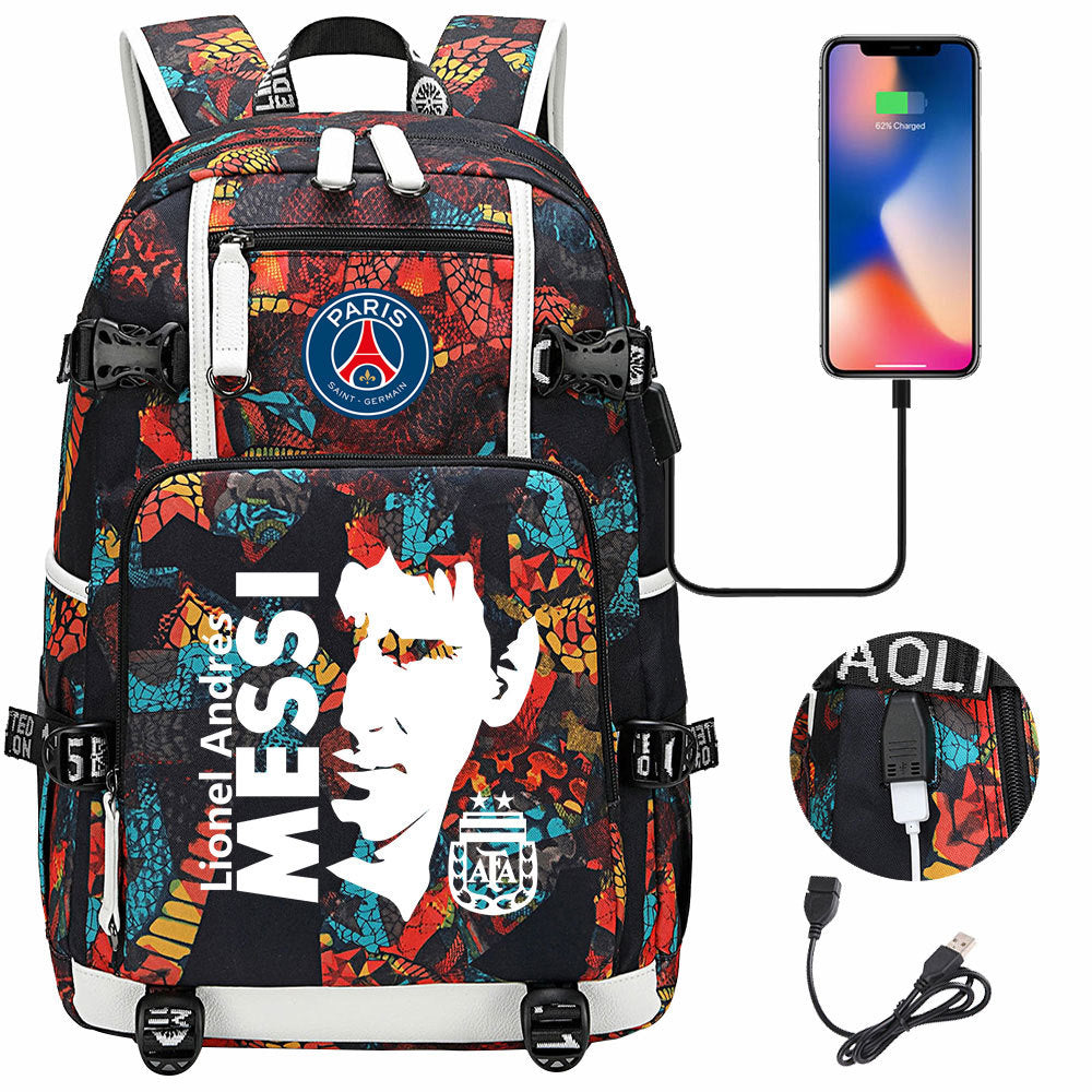 Barcelona Football Lionel USB Charging Backpack School Notebook Travel Bags