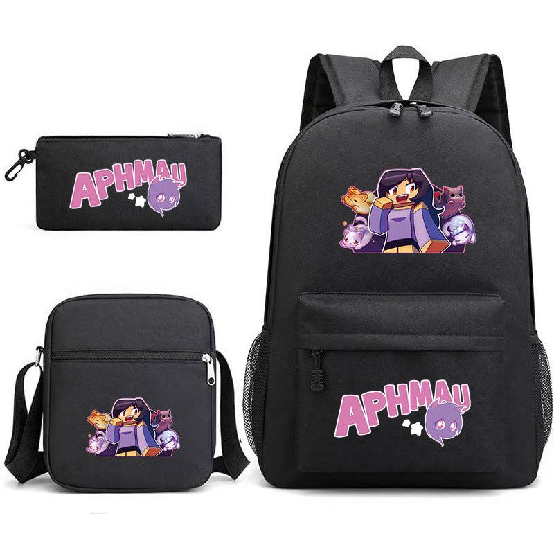 Aphmau Printed Schoolbag Backpack Shoulder Bag Pencil Bag 3pcs set for Kids Students