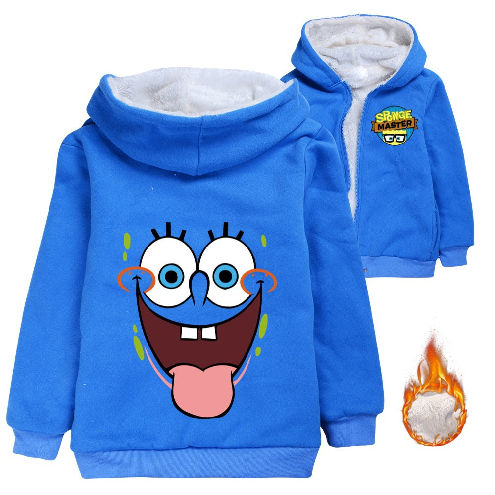 SpongeBob SquarePants Sherpa Lined Hoodie Fleece Sweatshirt Full Zip Hooded Jacket for Kids