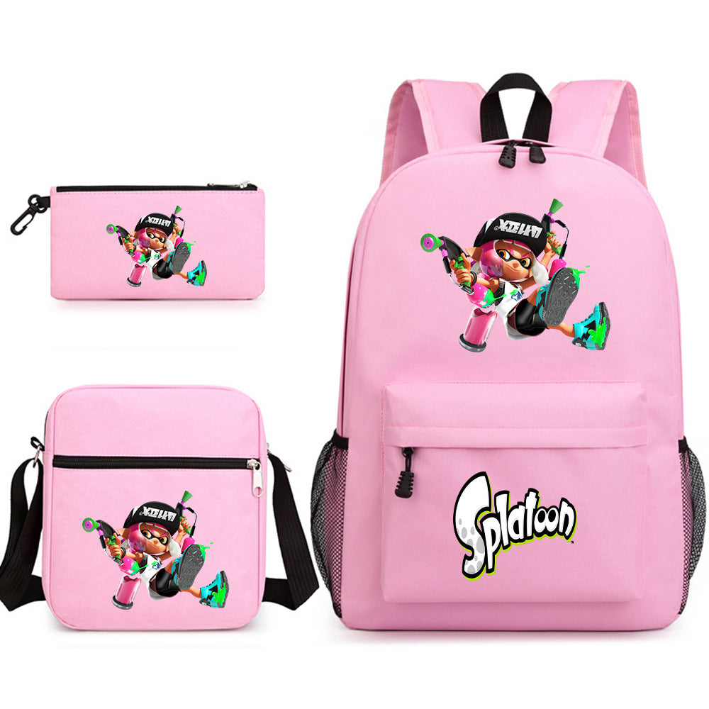 Splatoon Printed Schoolbag Backpack Shoulder Bag Pencil Bag 3pcs set for Kids Students