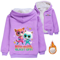 Super Kitties Sherpa Lined Hoodie Fleece Sweatshirt Full Zip Hooded Jacket for Kids