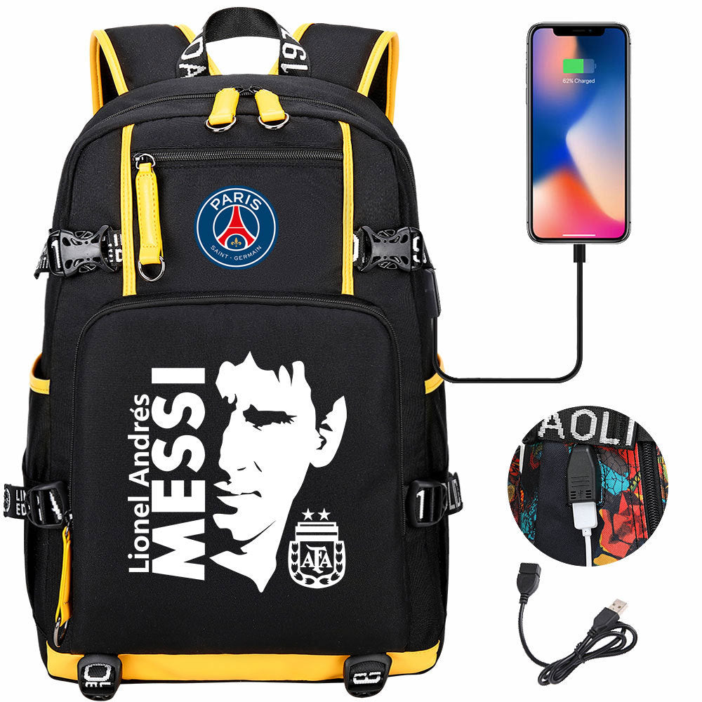 Barcelona Football Lionel USB Charging Backpack School Notebook Travel Bags