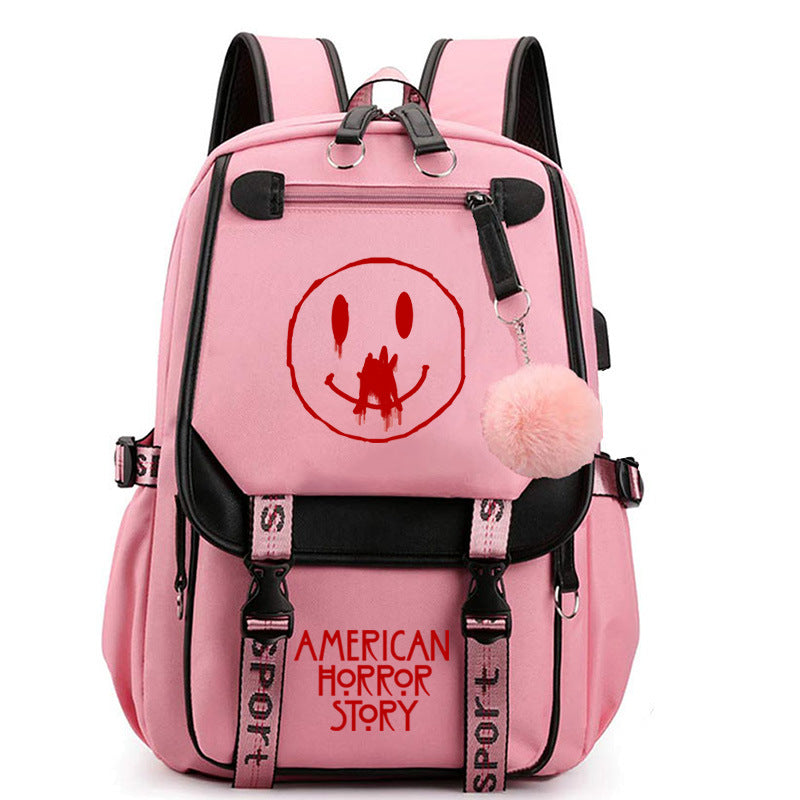 American Horror Movie Waterproof Backpack School Notebook Travel Bags USB Charging