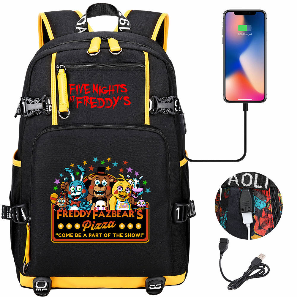 Five Nights At Freddys USB Charging Backpack School Notebook Travel Bags