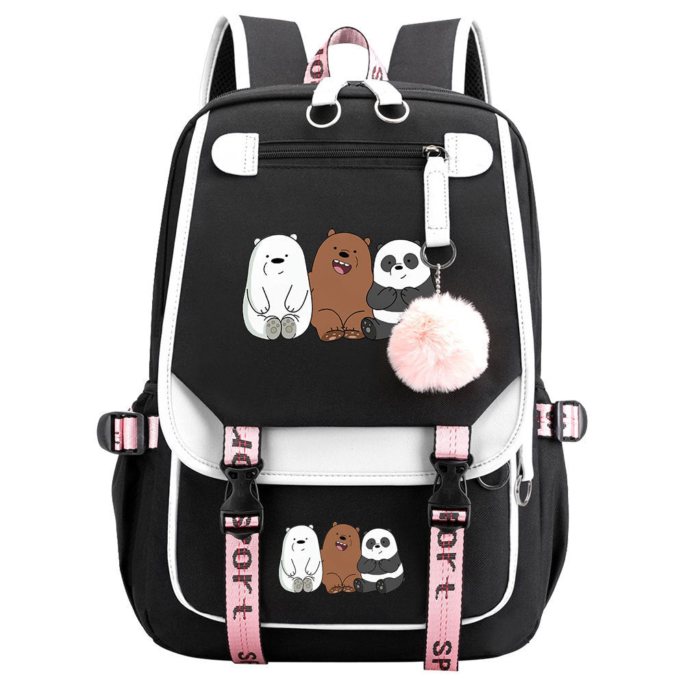 We BareBears Waterproof Backpack School Notebook Travel Bags USB Charging