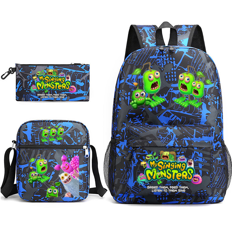 My Sing Monsters Printed Schoolbag Backpack Shoulder Bag Pencil Bag 3pcs set for Kids Students