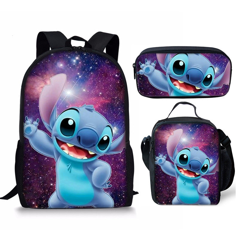 Lilo Stitch Full Printed Backpack Schoolbag Travel Notebook Bag Lunch Bag Pencil Bag for Kids Students 3PCS