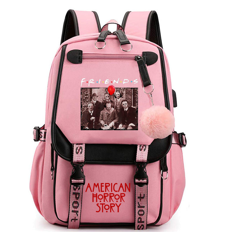 IT Clown Horror Movie Waterproof Backpack School Notebook Travel Bags USB Charging