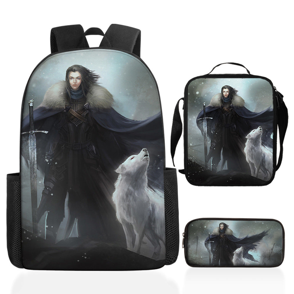 Game of Thrones Full Printed Backpack Schoolbag Travel Notebook Bag Lunch Bag Pencil Bag for Kids Students 3PCS