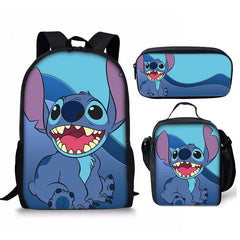 Lilo Stitch Full Printed Backpack Schoolbag Travel Notebook Bag Lunch Bag Pencil Bag for Kids Students 3PCS