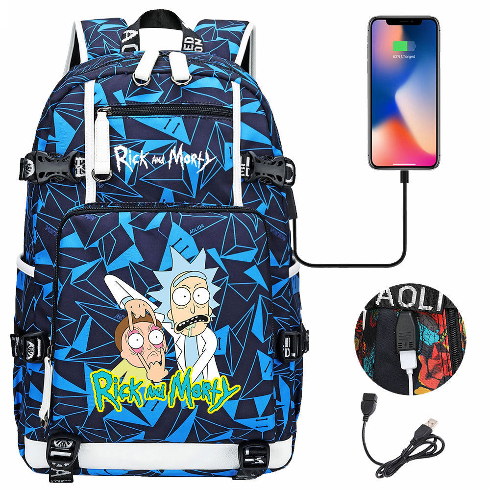 Rick And Morty USB Charging Backpack School Notebook Travel Bags