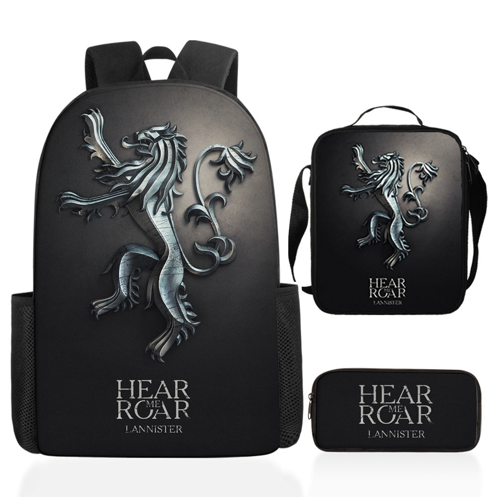 Game of Thrones Full Printed Backpack Schoolbag Travel Notebook Bag Lunch Bag Pencil Bag for Kids Students 3PCS