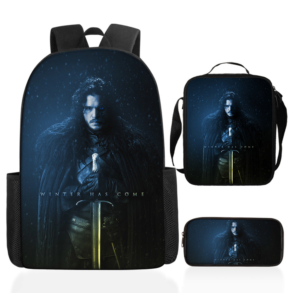 Game of Thrones Full Printed Backpack Schoolbag Travel Notebook Bag Lunch Bag Pencil Bag for Kids Students 3PCS