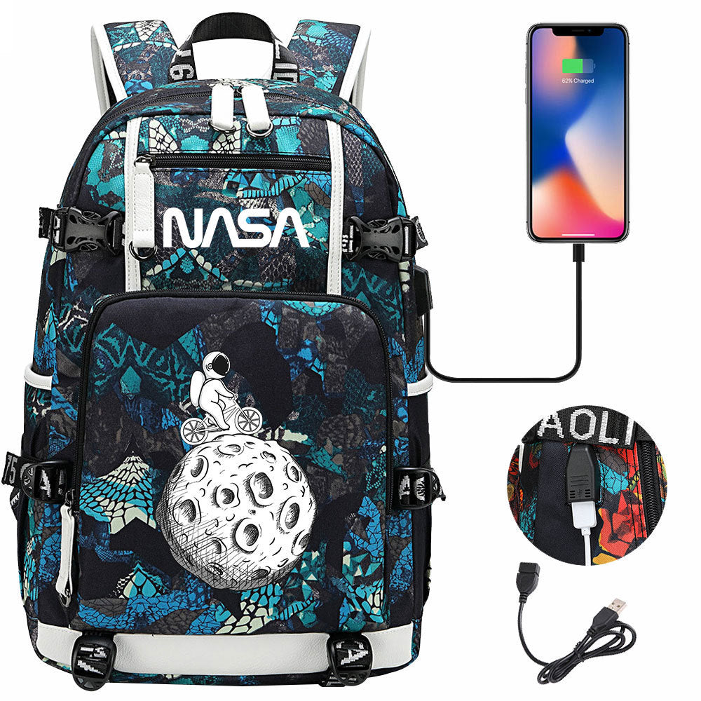 Nasa Space USB Charging Backpack School Notebook Travel Bags