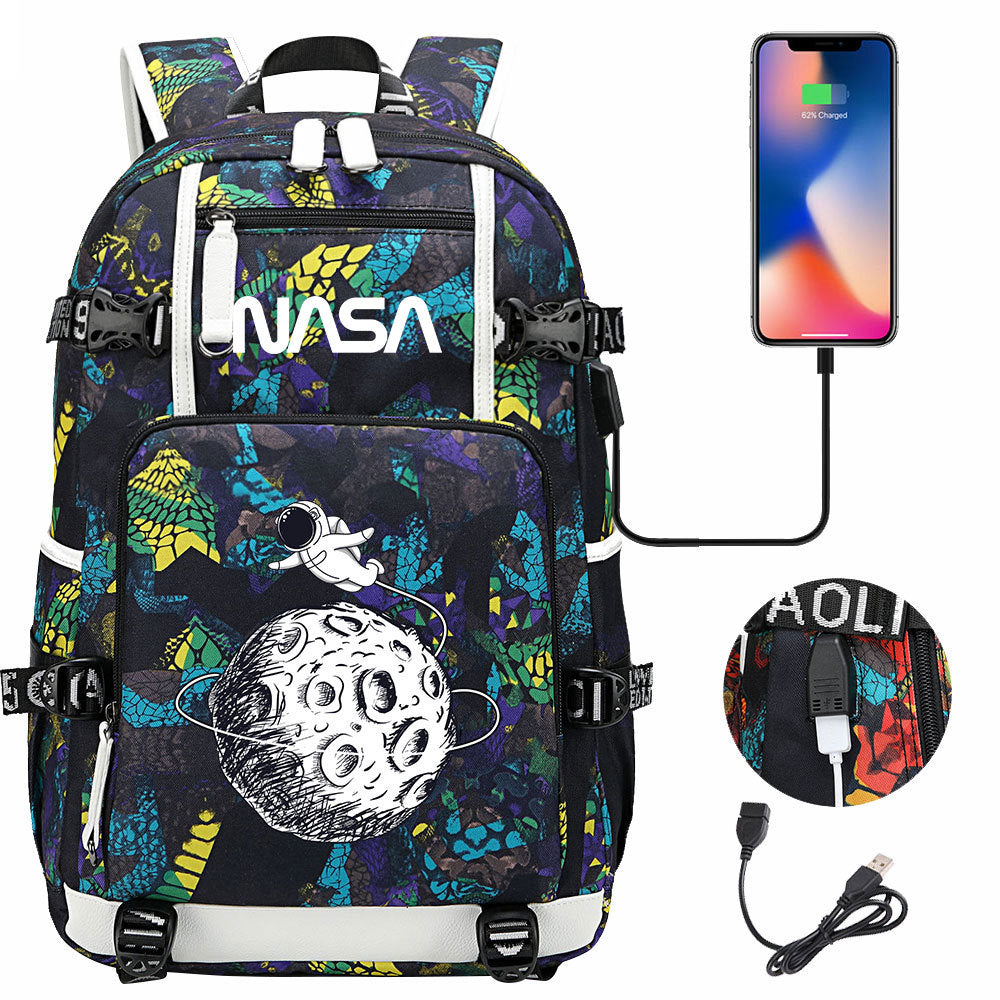 Nasa Space USB Charging Backpack School Notebook Travel Bags