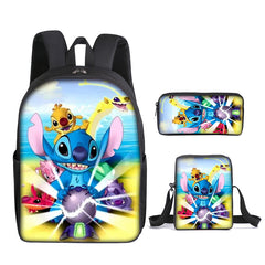 Stitch Full Printed Backpack Schoolbag Travel Notebook Bag Lunch Bag Pencil Bag for Kids Students 3PCS