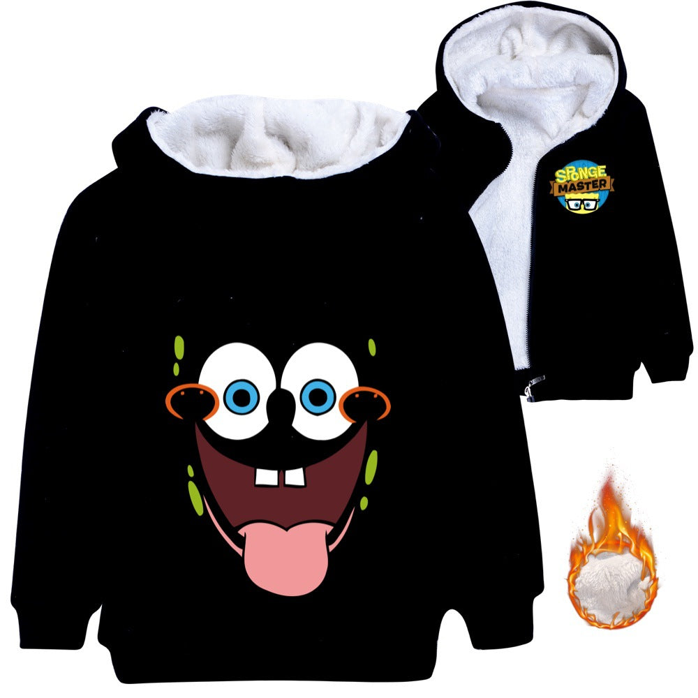 SpongeBob SquarePants Sherpa Lined Hoodie Fleece Sweatshirt Full Zip Hooded Jacket for Kids