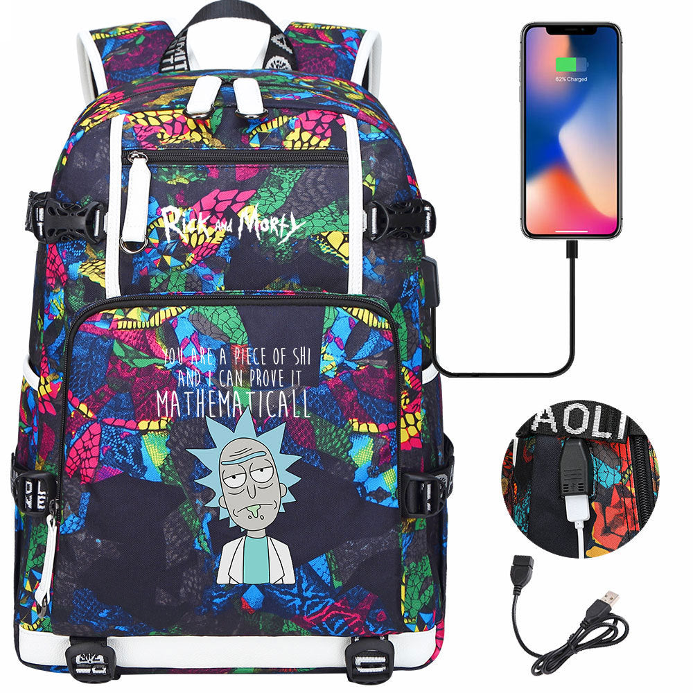 Rick And Morty USB Charging Backpack School Notebook Travel Bags