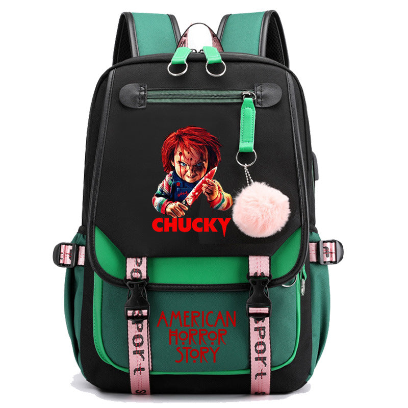 Childs play Chucky Back Waterproof Backpack School Notebook Travel Bags USB Charging