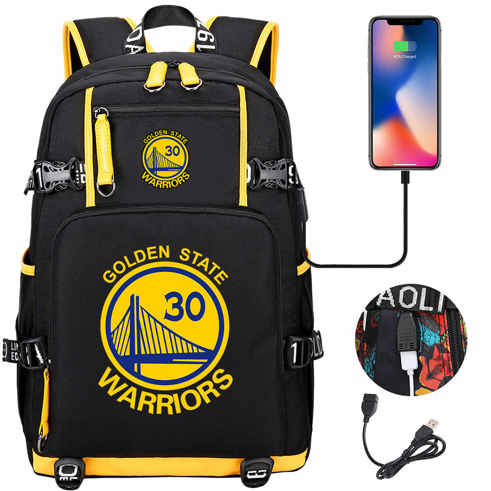 Golden State Basketball Curry Warrior USB Charging Backpack School Notebook Travel Bags